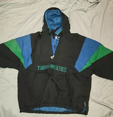 Vintage Minnesota Timberwolves Starter Jacket Size  XL NBA Pullover Hoodnl Rare • $399