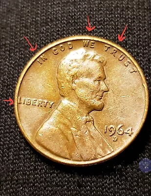 1964 D Lincoln Penny - Errors On Top Rim  L  In Liberty On Edge & More. RARE! • $250