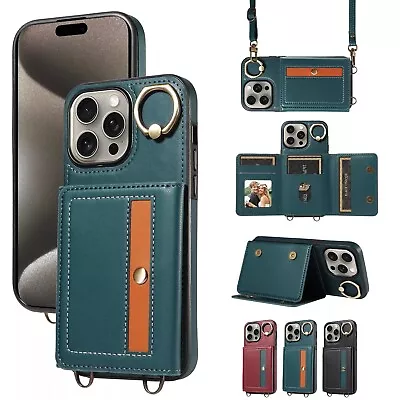 Leather Card Slot Back Case For IPhone 15 14 13 12 11 Pro Max 8/7 XR+Long Strap  • $23.99