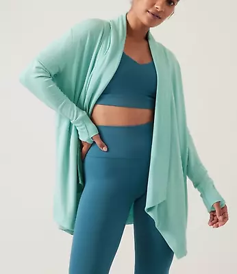 ATHLETA WOMEN'S REEF GREEN POCKETS NIRVANA PRANAYAMA RESTORE WRAP CARDIGAN Sz S • $56.99