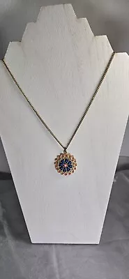 Mandala Blue Pink Mandala Necklace Gold Tone • $18