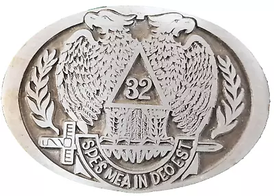 Vintage Scottish Rite 32 Double Eagle Masonic Brass Belt Buckle • $39.95