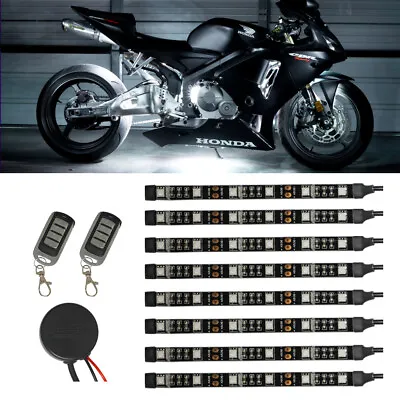 LEDGLOW 8pc WHITE SMD LED FLEXIBLE MOTORCYCLE UNDER GLOW ACCENT BODY KIT • $82.99