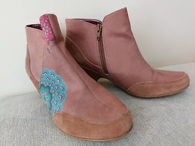 £36 • Buy Desigual  Brown Embroidered Floral Ankle Boots/Booties Size 37 USED