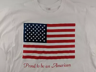 Vintage Proud To Be American Men XL White Graphic T Shirt Single Stitch USA Flag • $19.88