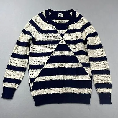 Madewell Wallace Striped Open Knit Nautical Sweater Size S Navy Ivory Cotton • $11.99
