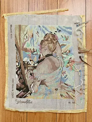 RARE Glorafilia  LADY AT HER TOILETTE  Unfinished Needlepoint Berthe Morisot VTG • $32.99