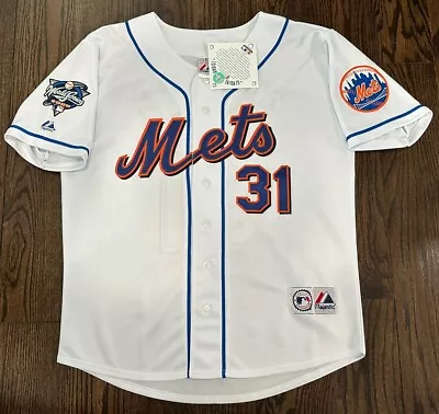 Mike Piazza New York Mets Majestic White 2000 World Series Patch Jersey L Large • $109.99