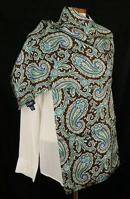 NEW DRAKE'S For J. CREW LARGE SILK PAISLEY SCARF BROWN TURQUOISE 70  X 12-3/4  • $118