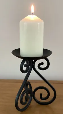 Vintage Candle Holder Plate With Scroll Legs Candlestick In Painted Black Metal  • £8.99