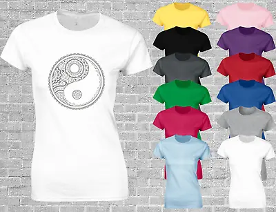 Yin Yang Mandala Ladies T Shirt Cool Yoga Peace Namaste Buddhism Lotus Fashion • £7.99