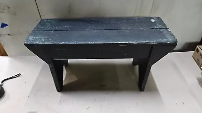 Vintage Hand Made Wooden Foot Step Stool Bench Black Over  Green Paint • $49