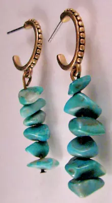 Vintage Turquoise Half Hoop Dangle Earrings #5631 Gift Box Free Shipping • $14.95