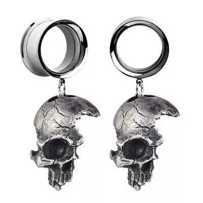 Pair Unique Dangle Half Skull Ear Tunnels Ear Gauges Plug Body Jewelry Piercings • $16.37