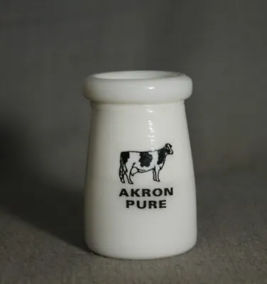 Vintage Rare Miniature Creamer  White Glass  Milk Bottle AKRON PURE Dairy Cow 2  • $35