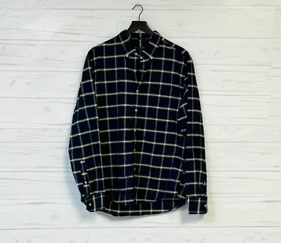 J Crew Plaid Shirt Mens Large Button Down Long Sleeve Oxford Slim Plaid Navy • $11.95