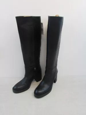 Zara Black Leather Knee High Block Heel Boots UK Size 6 - BNWT • £19.20