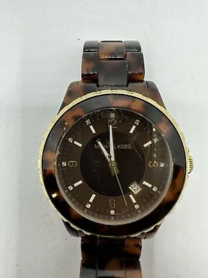 Michael Kors Gold Tone+brown Tortoise Acrylic Bandcrystal Watch Mk5298 • $37