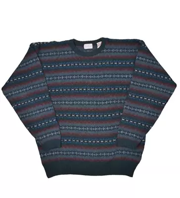 Vintage Shetland Wool Sweater Mens M Crewneck Fair Isle Striped Kaenbury Jumper • $38.20