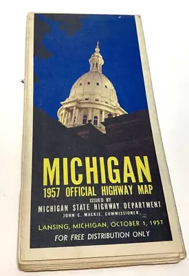 Michigan Official Highway State Road Map MICHIGAN 1957 • $35