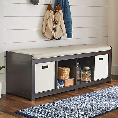 Entryway Mudroom Foyer Storage Bench Wood Cushion Window Seat 4 Cube Organizer • $135.18