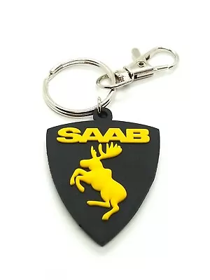 Saab Keychain Moose Badge Light PVC Keyring 9-3 Aero 3d Rubber Emblem Black • $7