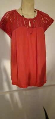 £3.99 • Buy Next New CERISE PINK Crochet Panel Fringe Hem Boho Summer Top Size 12 Look