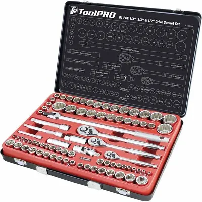 Toolpro 81-piece 1/4  3/8  1/2  Drive Socket Set Metric Sae 551688 • $259