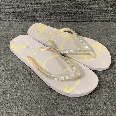 £6.27 • Buy Xhilaration Flip Flops Womens Size 9 White Yellow Jeweled Slip On Thong Sandals