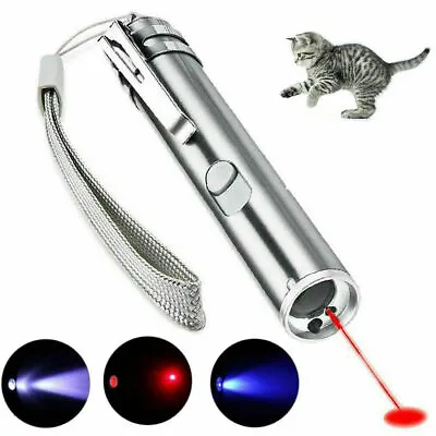 Cat Laser Pointer Pen Toy 3 In 1 USB Rechargeable Mini Torch Red Beam UV Light • $7.69