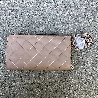 Vegan Leather Zip Around Quilted Wallet Clutch Women's Beige 2 Compartments • $12.89