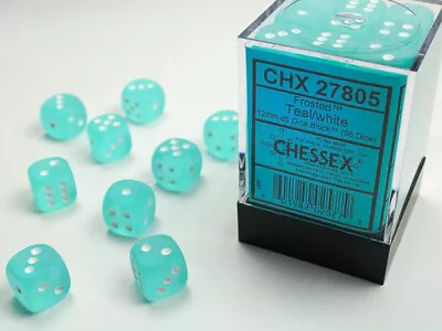 Chessex Frosted 12mm D6 Teal/White Dice Block™ (36 Dice) • $22.50