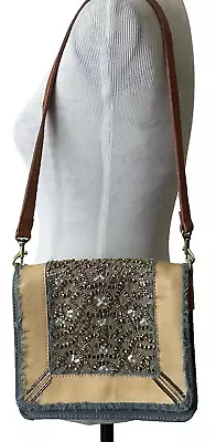 Anthropologie Miss Albright Handbag Canvas  Beaded Shoulder Bag Purse New • $69.95