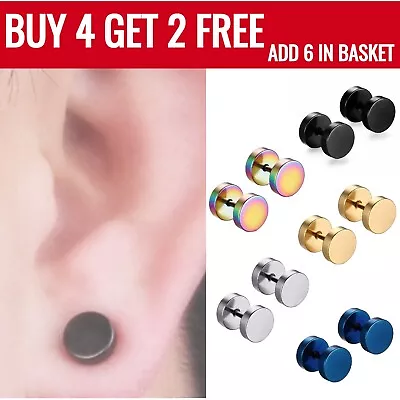 Men Women Kids Screw Stud Earrings Steel Cheater Fake Gauges Ear Plugs PAIR • £1.90