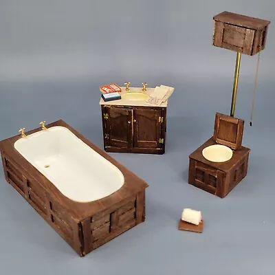 Vintage 1:12 Miniatures Dollhouse Wood Bathroom 3 Piece Furniture Set Lot • $28.95