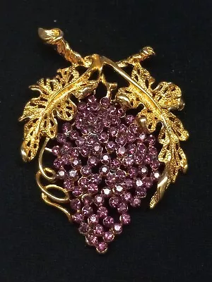 M.JENT Vintage Gold Tone Purple Pave Crystals Grape Bunch Design Brooch • $45