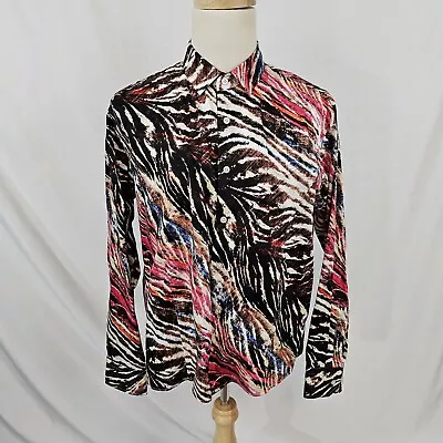 Barabas Men's Graphic Print Shirt Pink Brown Animal Stripes Button Up XL EUC • $19.99