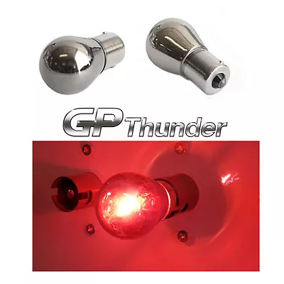 GP Thunder 1156 7056 3497 BA15S P21W Chrome Silver S25 Light Bulbs Red 2pc • $8.90