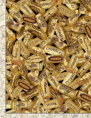 Wine Corks Tossed On Black B/G-Timeless Treasures-BTY • $11.95