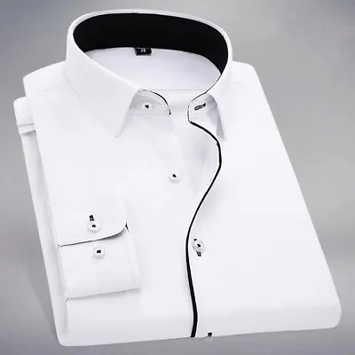 New Men's Shirts Casual Formal Slim Fit Shirt Top Long Sleeve PS27 • £13.99