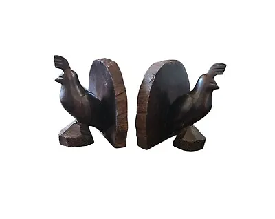 Vintage Style Hand Carved Dark Wooden Quail Bird Bookends Mid Century Modern MCM • $48.99