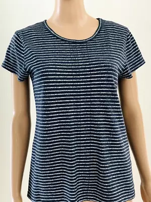 J. Crew Women Painter Tee Size Medium Navy & Silver Striped Short Sleeve Stretch • $9.99