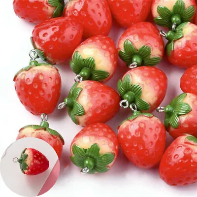 £3.42 • Buy 10pc  3D Strawberry Charms Dangle Loop Pendants Resin Cute Fruit Bumpy