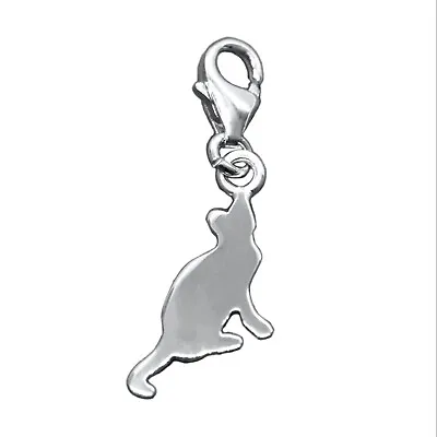 925 Sterling Silver Clip On CAT CHARM 10mm W/ Lobster Trigger Clasp (bracelet) • £4.25