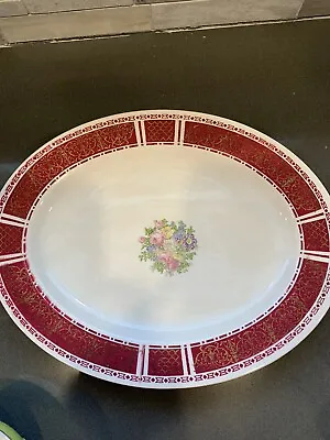 Vintage Homer Laughlin RARE Floral Platter Gold Maroon Rim • $14