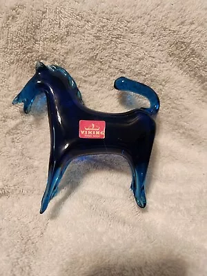 Vintage Viking Glass Cobalt Blue BLUENIQUE Horse Figurine • $36