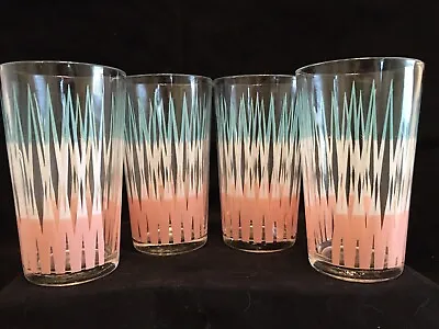 4 MCM Turquoise Blue Pink White Atomic Stripe Glasses 5  Tall Vintage • $35