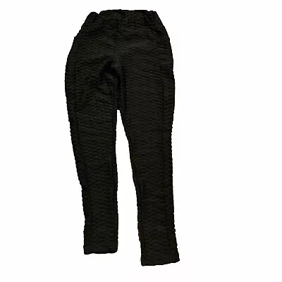 Women High Waist Black Leggings M Ruched Anti-Cellulite Yoga Pants Honeycomb • $7