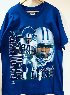 Vintage 1997 Barry Sanders #20 DETROIT LIONS T-Shirt QB Club Large • $65