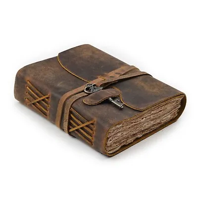 US Notebook With Lock - Vintage Leather Journal - Handmade Cotton Paper Diary • $29.99